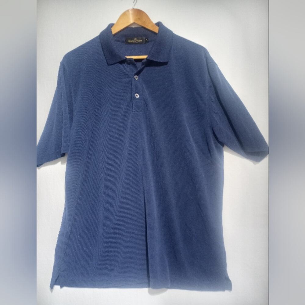 Bugatchi Uomo Men's Textuted Polo Shirt Size Large Navy Blue